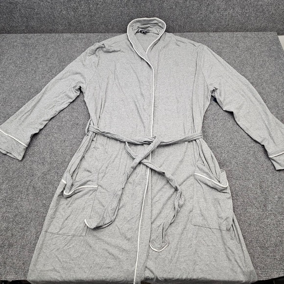 Club Room Mens Tipped Robe Knit Cotton Modal Lounge Sleepwear Grey One Size NEW - Picture 2 of 6